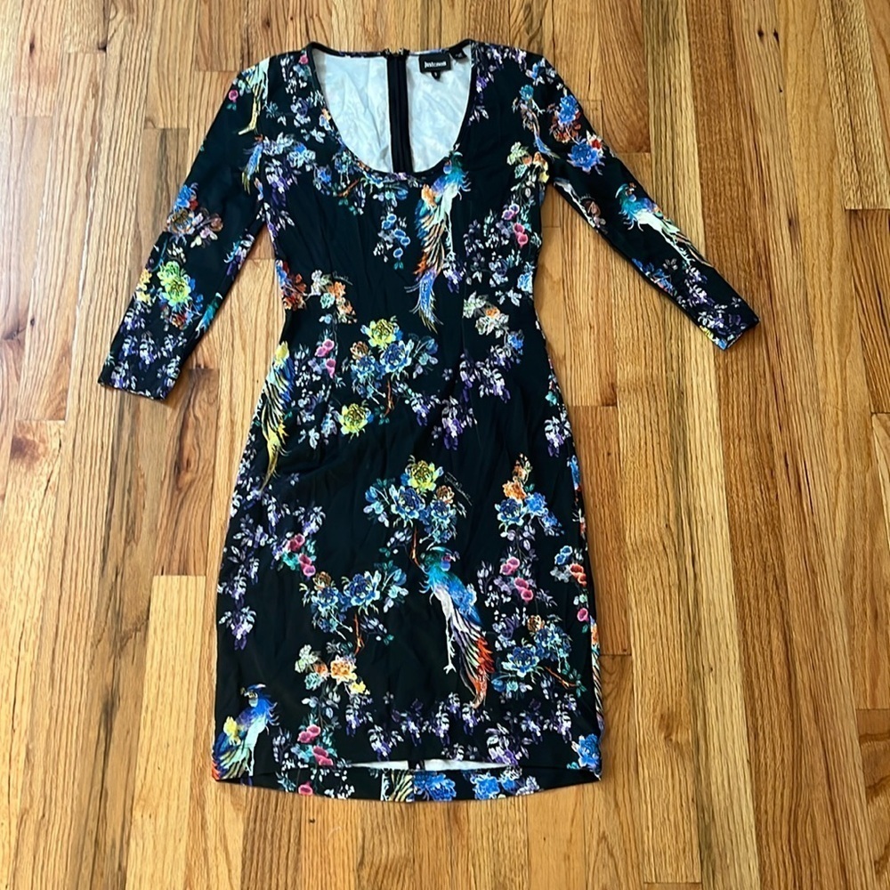 JUST CAVALLI bodycon floral tropical sheath dress size small
